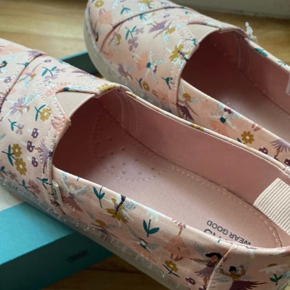 New TOMS Shoes Size 5.5 YOUTH Big Kids Girls Alpargata Glitter Fairy Garden - Picture 4 of 12